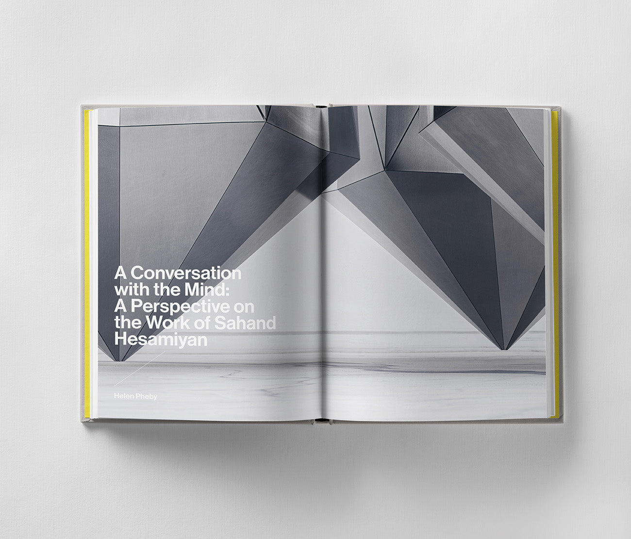 The book "Sahand Hesamiyan: Primary Structures" by Black Dog Online displays text and geometric artwork inspired by Islamic and Persian architecture, exploring Hesamiyan's innovative metal sculptures.