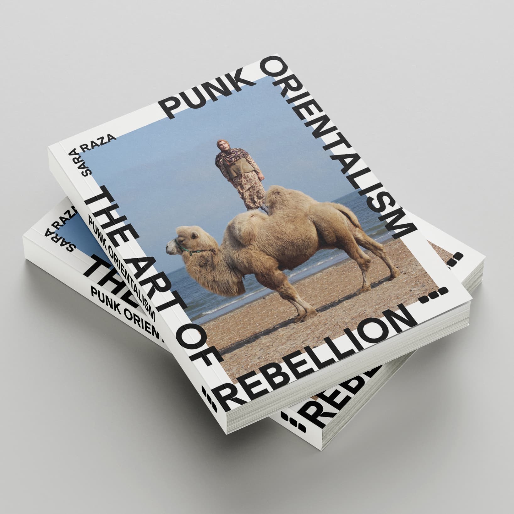 Stack of books titled "Punk Orientalism: The Art of Rebellion" by Black Dog Online featuring an image of a person standing on a camel on the cover, highlighting influences from the Caucasus and Central Asia.