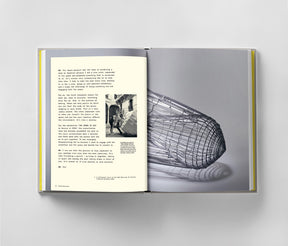 The book "Sahand Hesamiyan: Primary Structures" by Black Dog Online shows a page with text and a small black-and-white photo on the left, and an abstract sculpture drawing on the right, reminiscent of Hesamiyan's metal sculptures influenced by Islamic and Persian architecture.