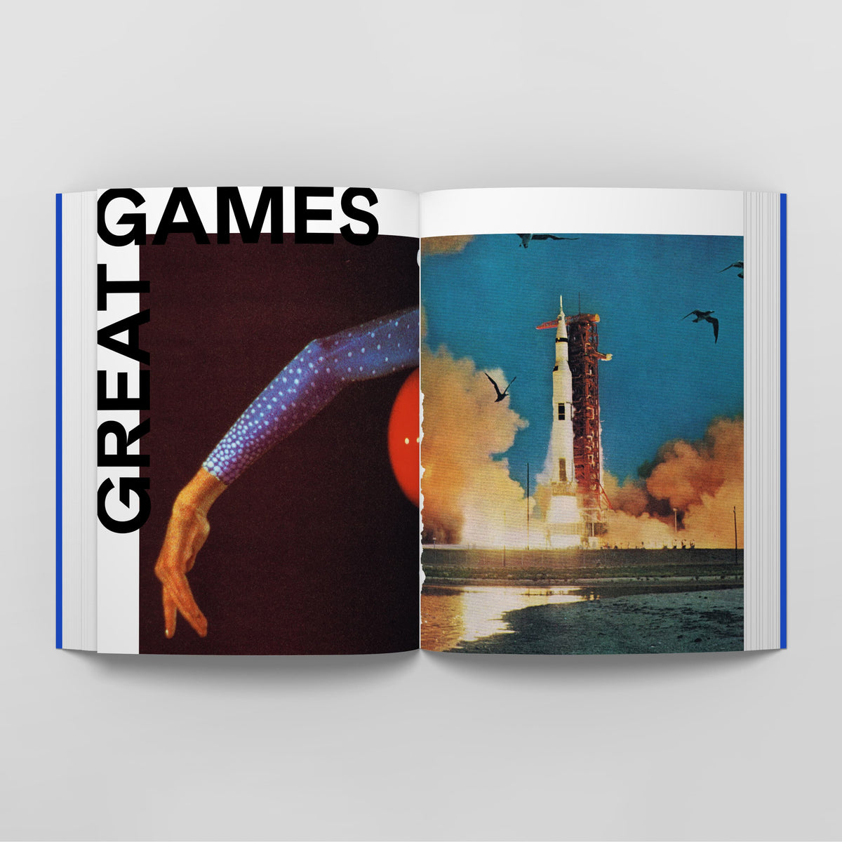 An open book displays a rocket launching on the right page and a close-up of an arm on the left page, evoking themes of Central Asia's space endeavors. The words "Punk Orientalism: The Art of Rebellion" by Black Dog Online are printed across both pages.